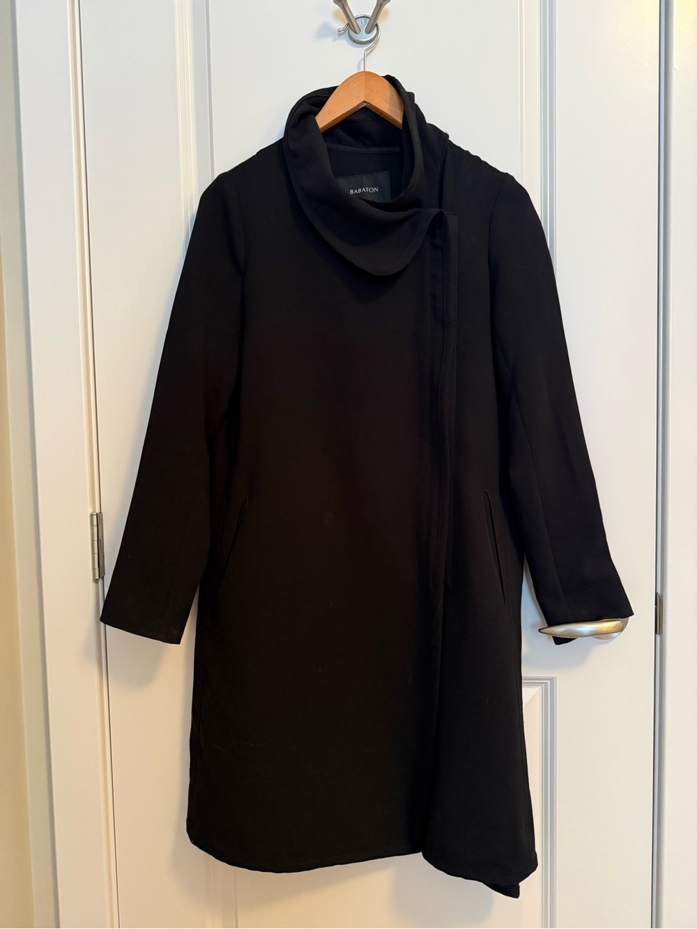 Babaton Black Cowl Neck Wool-Blend Coat Sweater
